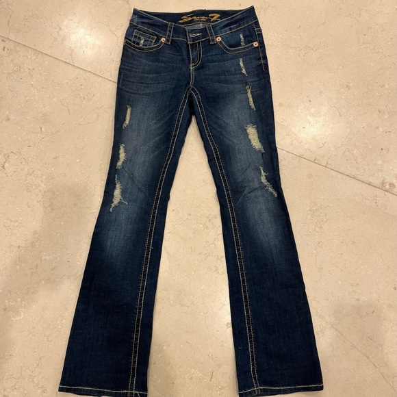 Seven jeans distressed, contrast stitching, flares - Picture 1 of 3